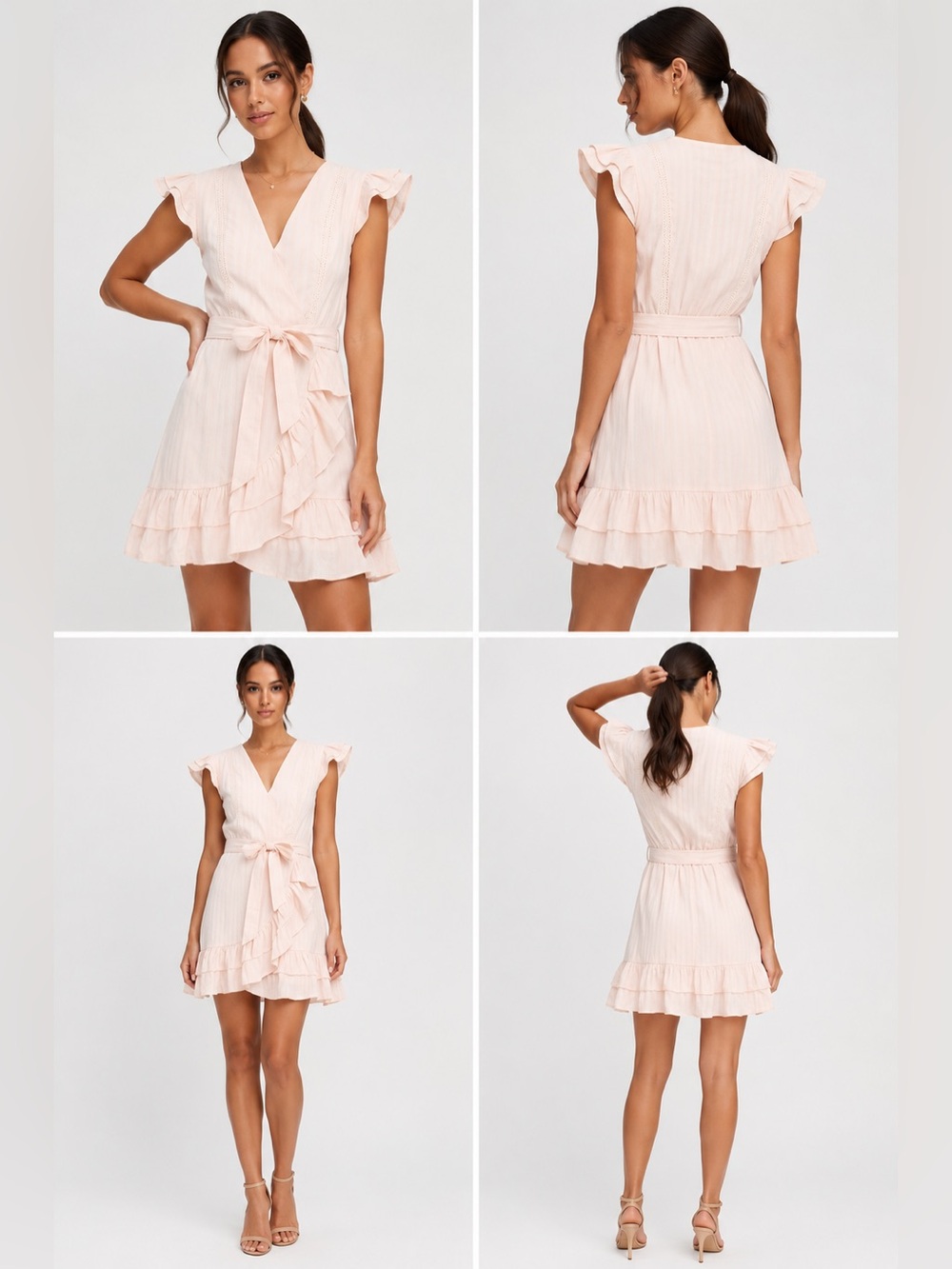 MINKPINK Kelsey Blush Pink Wrap Mini Dress Ruffle Hem Boho Size M